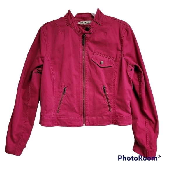 Tommy Hilfiger Pink Full Zip Crop Jean Jacket Size Medium - Picture 1 of 12